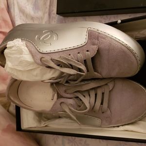CHANEL Metallic Silver Sneakers